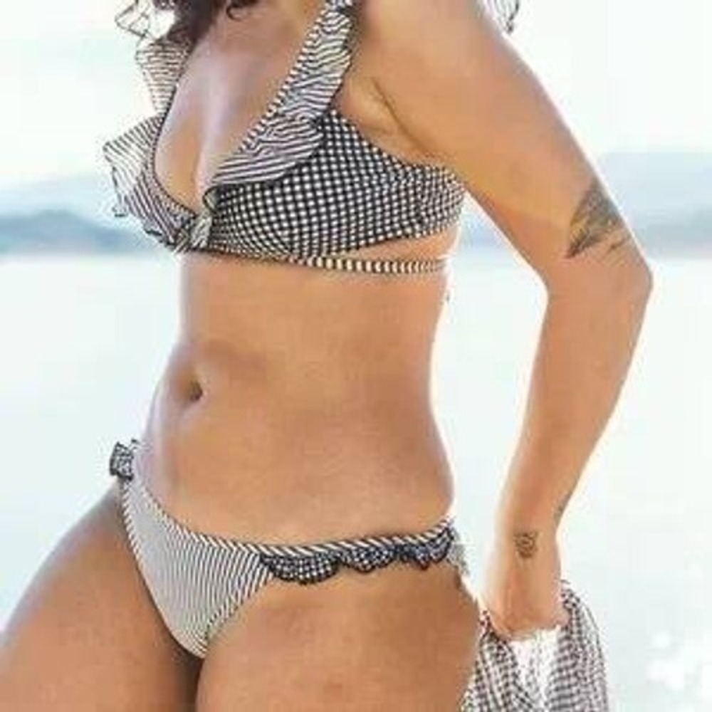 Aerie Striped Bikini Bottoms Ruffle Trim Swim Bottoms Beach‎ Summer XXS